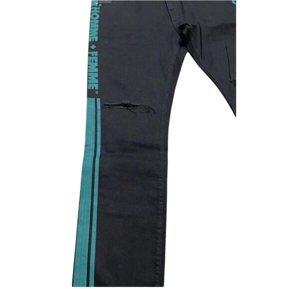 Homme + Femme Black Green Stripe Tesla Jeans Slim Fit, Unisex 28, New with Tag - Picture 3 of 11